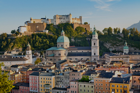 City of Salzburg at sunset, Salzburger Land, Austria